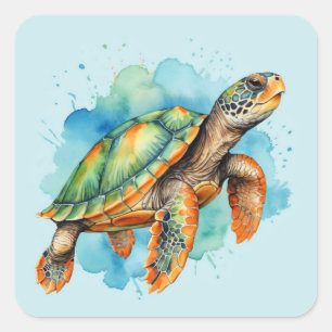 Sticker Carré Tortue à peinture mignonne