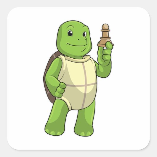 Sticker Carré Tortue aux échecs avec pièce d'échecs Pion (Devant)
