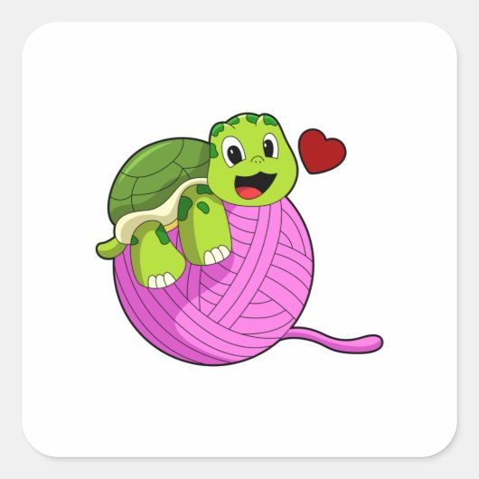 Sticker Carré Tortue avec balle de laine (Devant)
