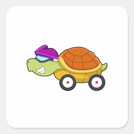 Sticker Carré Tortue avec coquille comme voiture (Devant)