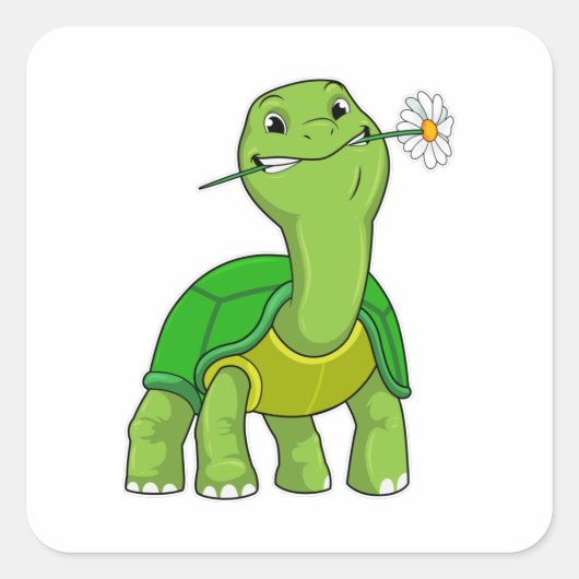 Sticker Carré Tortue avec marguerite à fleurs (Devant)