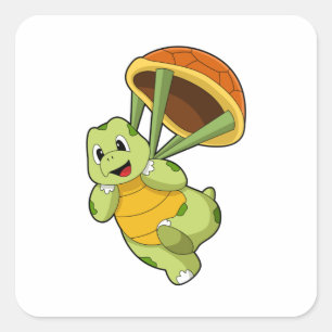 Sticker Carré Tortue avec Shell en tant que Skydiver