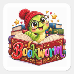 Sticker Carré Tortue Bibliophile Lisant Drôle