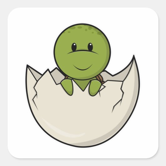 Sticker Carré Tortue comme bébé avec coquille d'oeuf (Devant)