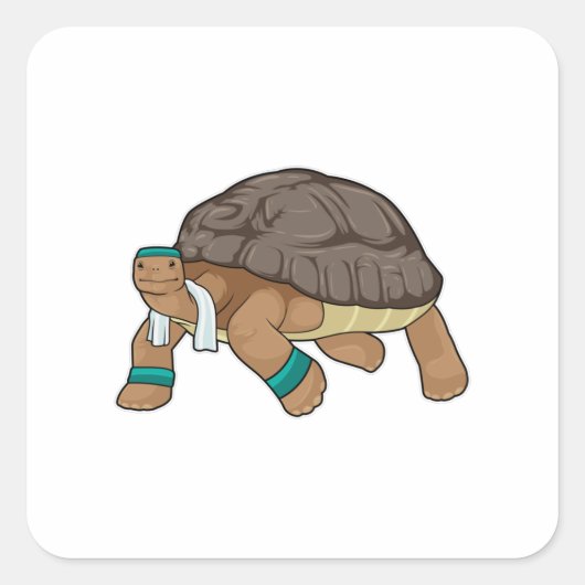 Sticker Carré Tortue comme coureur avec serviette (Devant)