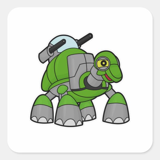 Sticker Carré Tortue comme robot avec canons (Devant)
