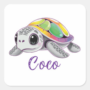Sticker Carré Tortue de mer Color Burst