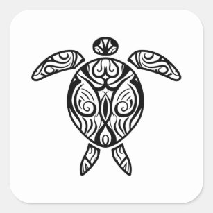 Sticker Carré Tortue de mer de Tattoo Boho de la tribu hawaïenne