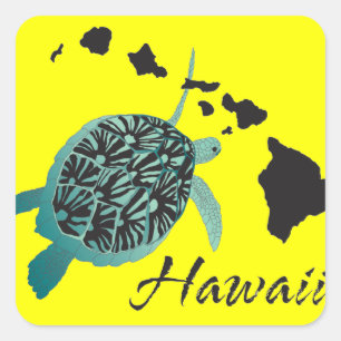 Sticker Carré Tortue de mer d'Hawaii