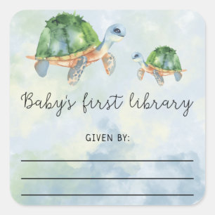 Sticker Carré Tortue de mer - ex-libris, livres pour bébé