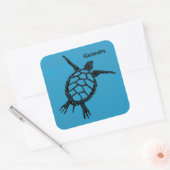 Sticker Carré Tortue de mer  Gravure sur bois (Enveloppe)