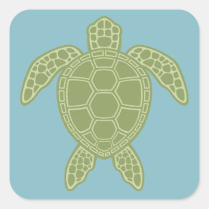 Sticker Carré Tortue de mer verte