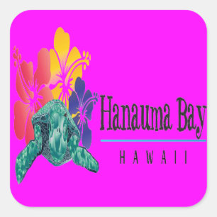 Sticker Carré Tortue de mer verte d'Hawaï