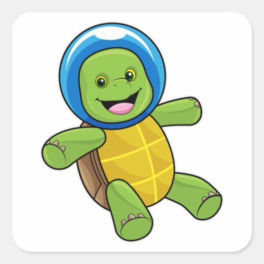 Sticker Carré Tortue en astronaute avec boule de verre (Devant)