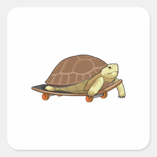 Sticker Carré Tortue en patinage avec skateboard (Devant)