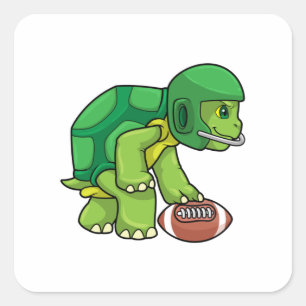 Sticker Carré Tortue en sport avec football et casque