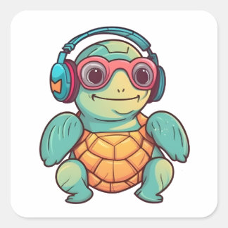 Sticker Carré Tortue Magnifique Avec Des Lunettes Sur Un Animal