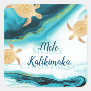 Sticker Carré Tortues de mer dorées Mele Kalikimaka Noël