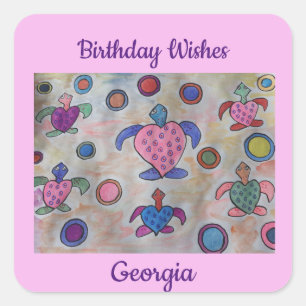 Sticker Carré Tortues et cercles Anniversaire