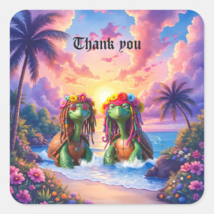 Sticker Carré Tortues Reggae – Vibes d'Île pour Toujours.