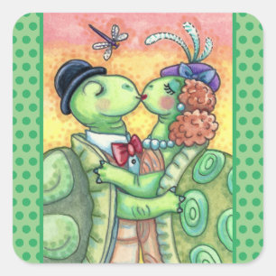 STICKER CARRÉ TORTUES S'EMBRASSANT AMOUREUSES, TARPON MIGNON VAL