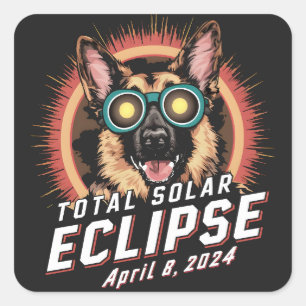 Sticker Carré Total Éclipse solaire Avril 2024 Chien berger alle