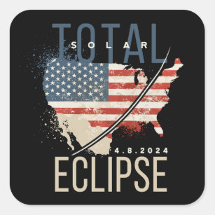 Sticker Carré Total Solaire Eclipse 4.8.2024 Patriotic USA Map