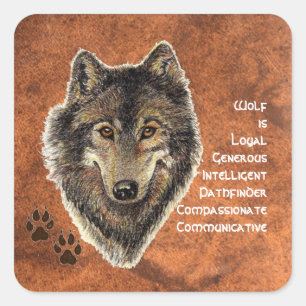 Sticker Carré Totem de loup, symbole inspiré de guide animal