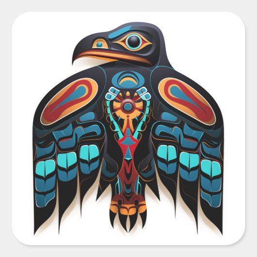 Sticker Carré totem du corbeau de Salish (Devant)