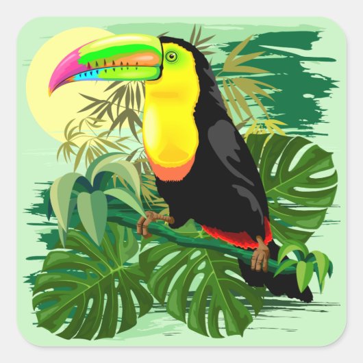 Sticker Carré Toucan en Amazonie verte (Devant)