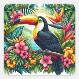 Sticker Carré Toucan tropical/oiseau de la jungle