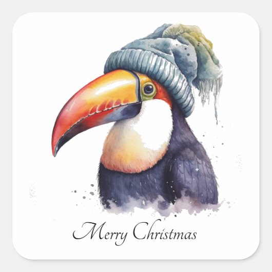 Sticker Carré Toucan Winter Vibes, personnalisation (Devant)