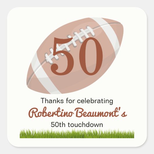 Sticker Carré Touchdown Fifty Funny Football 50e anniversaire (Devant)