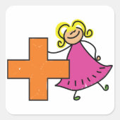 Sticker Carré Touche mignonne fille avec signe plus (Devant)