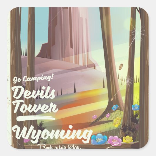 Sticker Carré Tour de Devils, Wyoming impression de camping vint (Devant)