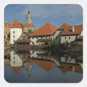 Sticker Carré Tour du château, rivière Vltava, Cesky Krumlov,