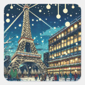 Sticker Carré Tour Eiffel à Paris, France à l'heure de Noël (Devant)