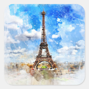 Sticker Carré Tour Eiffel aquarelle