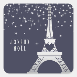 Sticker Carré Tour Eiffel avec le Joyeux Noël de la neige   à