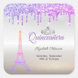 Sticker Carré Tour Eiffel,Ciara,Gouttes de gouttelettes Quinceañ