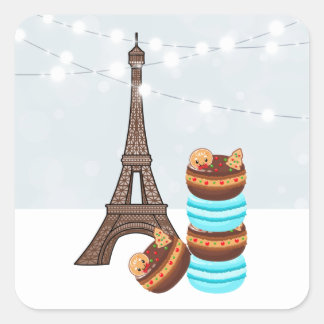 Sticker Carré Tour Eiffel et Macarons d'hiver Noël