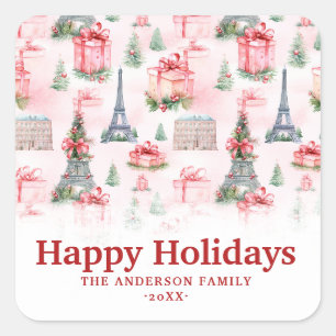 Sticker Carré Tour Eiffel, Paris Chic French Pink Noël