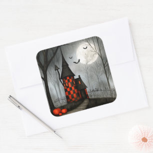 Sticker Carré Tour Halloween en damier gothique
