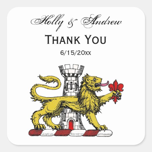 Sticker Carré Tour Lion Fleur de Lis Crest Emblem C (Devant)