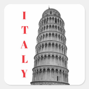Sticker Carré Tour penchée noir blanc de Pise Italie