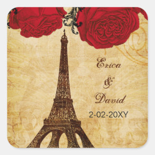 Sticker Carré tour vintage rouge eiffel Paris enveloppe les phoq