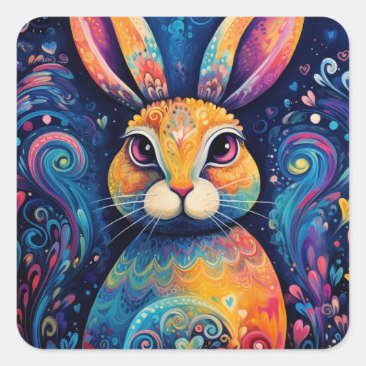 Sticker Carré Tourbillons et coeurs Bleu (Devant)