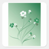 Sticker Carré Tourbillons Floraux Verts et Fleurs Blanches (Devant)