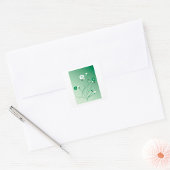 Sticker Carré Tourbillons Floraux Verts et Fleurs Blanches