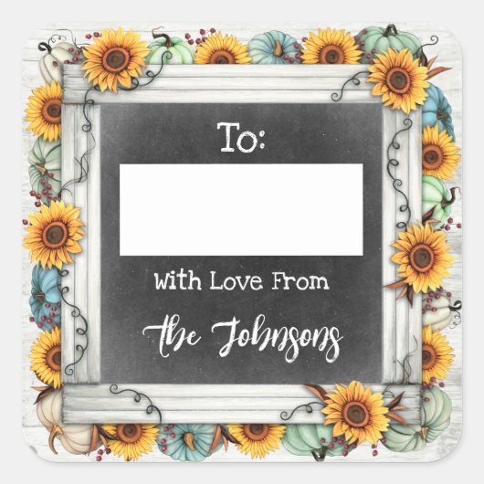 Sticker Carré Tournesol de Thanksgiving rustique à / de écrire s (Devant)